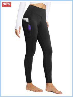 Fleece Lined Thermal Leggings High Waisted Winter Yoga Pants with Pockets
